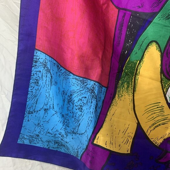 PICASSO Abstract Woman Silk Scarf 33.5” Square Vintage - Picture 7 of 7
